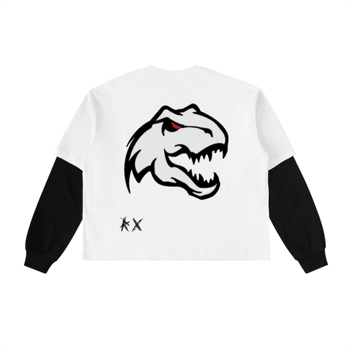 Layered Contrast Sleeve Cotton T-Shirt